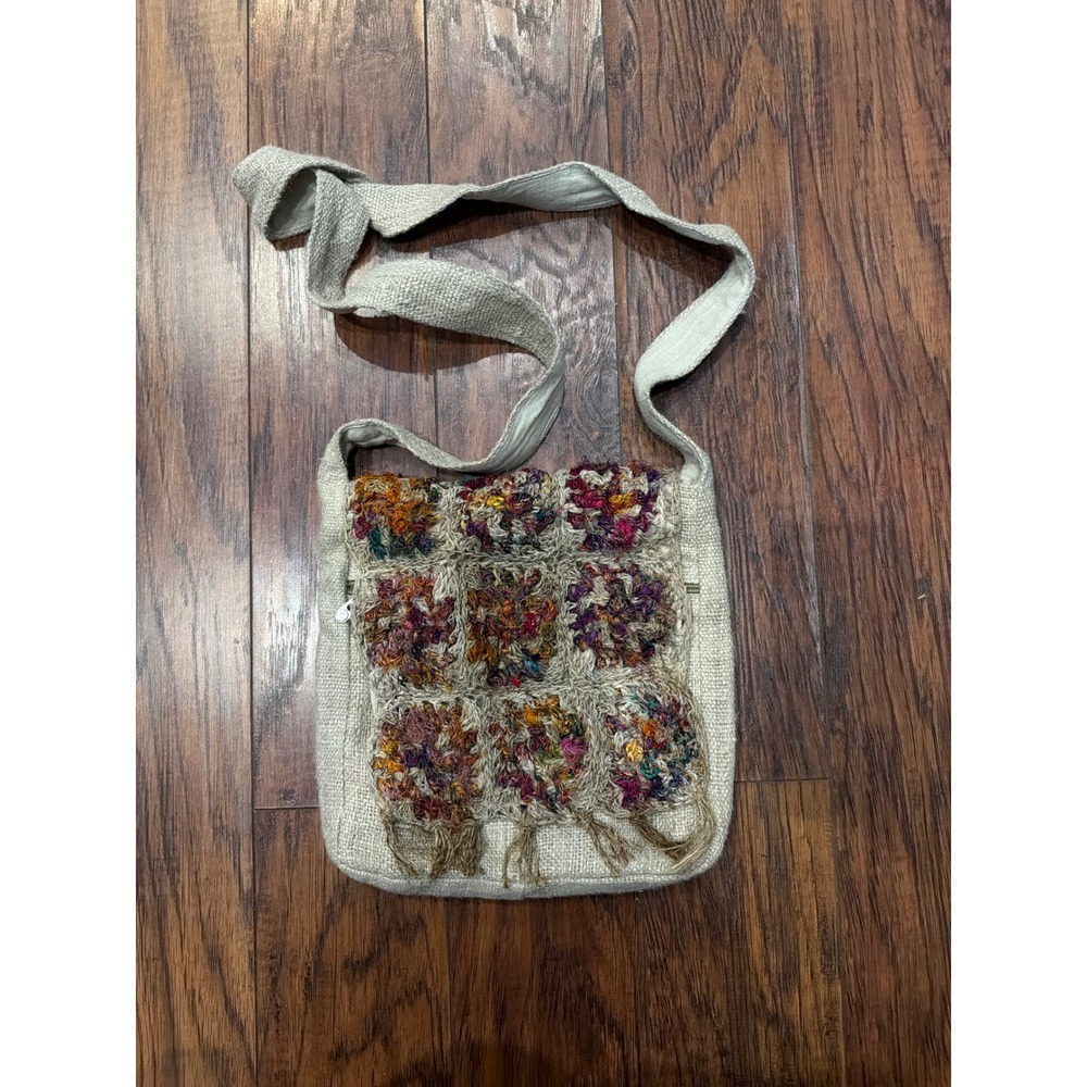 Flying High Foot Path Trading Co Hemp Crossbody Bag Nepal Boho Crochet Patchwork